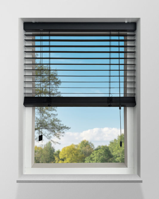 Houten Jaloezie - 50mm - Zwart - Ladderkoord